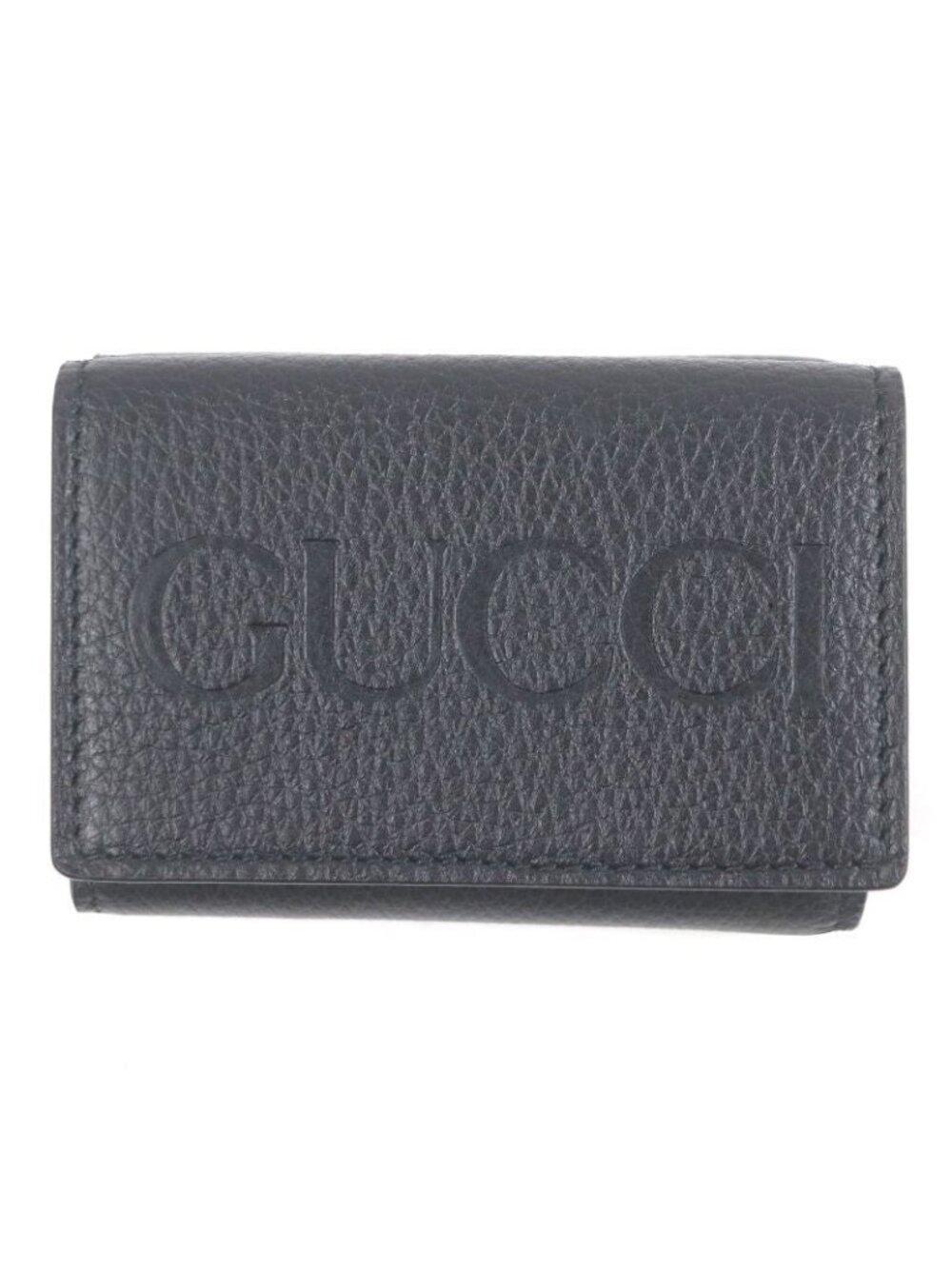 Gucci Leather Embossed Logo Compact Wallet Trifold Black